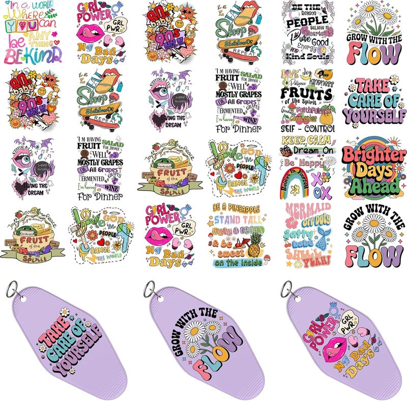 CHNVICK 48PCS UV DTF Keychain Transfer, Positive Quotes UV DTF wrap with Bright Colors and Beautiful Design for Keychain, Laptop, Greeting Card Decoration - Image 1